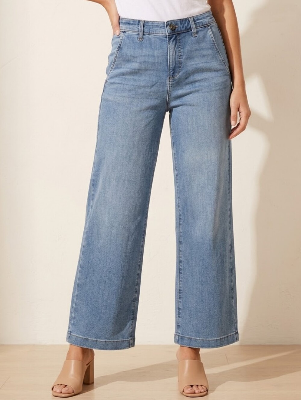 Ella Moss Cropped Wide Leg Jeans Blue Denim Sz 4 Small Womens High Rise Culottes